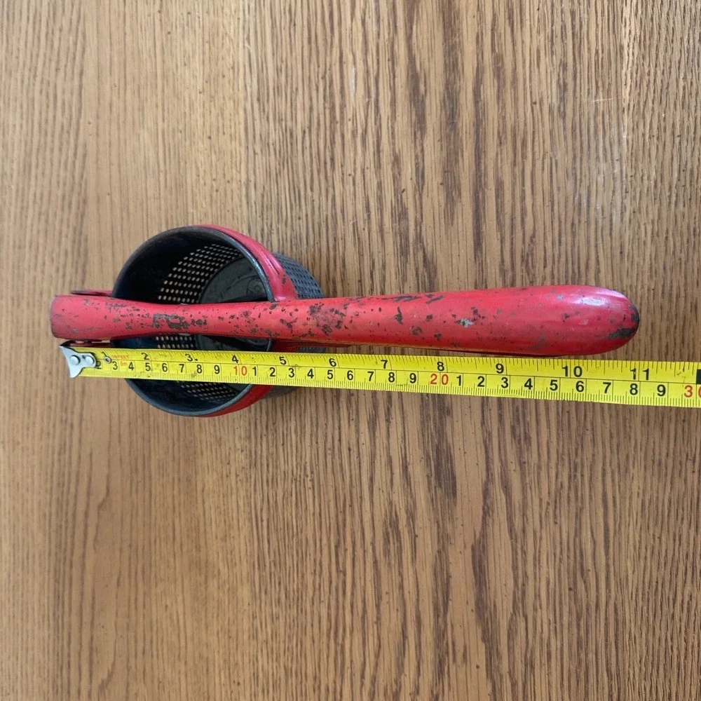 Vintage Red Metal Potato Masher‎ Ricer Kitchen Tool Gadget